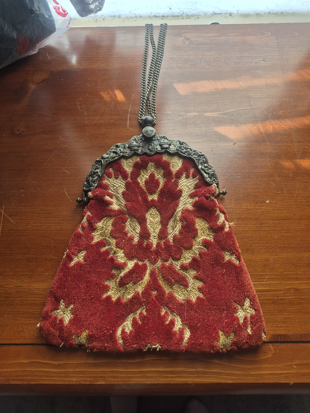 Vintage- Original 1880's Victorian Era Inspired Red and Gold Tapestry Carpet Bag